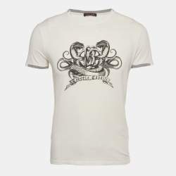 Pre Owned Roberto Cavalli Cream Printed Jersey T-Shirt M