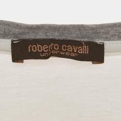 Pre Owned Roberto Cavalli Cream Printed Jersey T-Shirt M