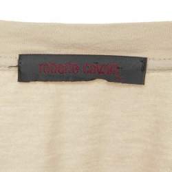Pre Owned Roberto Cavalli Beige Floral Embroidered Jersey V-Neck T-Shirt S