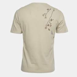 Pre Owned Roberto Cavalli Beige Floral Embroidered Jersey V-Neck T-Shirt S