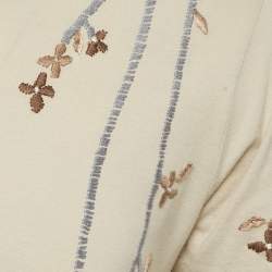 Pre Owned Roberto Cavalli Beige Floral Embroidered Jersey V-Neck T-Shirt S