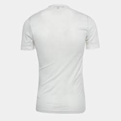 Pre Owned Roberto Cavalli White Embroidered Jersey V-Neck T-Shirt S