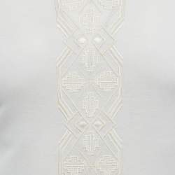 Pre Owned Roberto Cavalli White Embroidered Jersey V-Neck T-Shirt S
