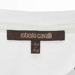 Pre Owned Roberto Cavalli White Snakeskin Print Jersey T-Shirt S