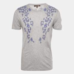 Pre Owned Roberto Cavalli Grey Paisley Print Jersey Crew Neck T-Shirt M