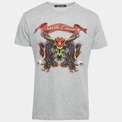 Pre Owned Roberto Cavalli Grey Eagle Print Jersey T-Shirt XL