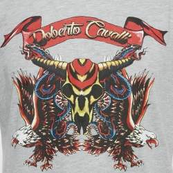 Pre Owned Roberto Cavalli Grey Eagle Print Jersey T-Shirt XL