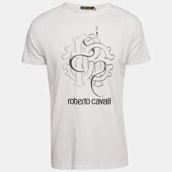 Pre Owned Roberto Cavalli White Snake Print Jersey T-Shirt L