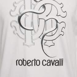 Pre Owned Roberto Cavalli White Snake Print Jersey T-Shirt L