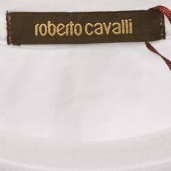 Pre Owned Roberto Cavalli White Snake Print Jersey T-Shirt L