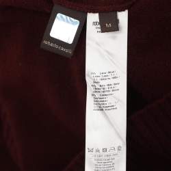 مملوكة مسبقًا كنزة برقبة عالية صوف مزيج برقع شعار بورجوندي روبيرتو كافالي مقاس متوسط (ميديام)