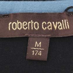 مملوكة مسبقًا تي شيرت روبيرتو كافالي أسود بطبعة نمر كم كامل مقاس متوسط - ميديام