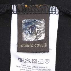 مملوكة مسبقًا تي شيرت روبيرتو كافالي أسود بطبعة نمر كم كامل مقاس متوسط - ميديام