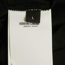 Pre Owned تي شيرت روبرتو كافالي كريستال مزين قطن أسود مقاس كبير