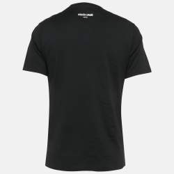 Pre Owned تي شيرت روبرتو كافالي كريستال مزين قطن أسود مقاس كبير