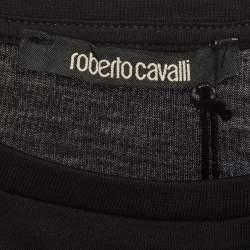 Pre Owned تي شيرت روبيرتو كافالي أسود بطبعة ثعبان شعار طاقية مقاس صغير