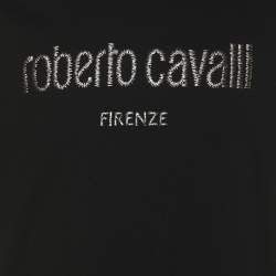 Pre Owned Roberto Cavalli Black Jersey Logo Print T-Shirt L