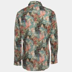 Pre Owned Roberto Cavalli Green Floral Print Cotton Long Sleeve Shirt XL 