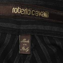 Pre Owned Roberto Cavalli Dark Grey Stripe Cotton Blend Trousers XXL