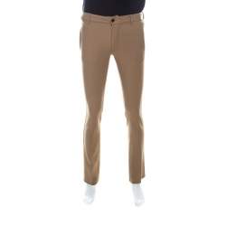Pre Owned Class by Roberto Cavalli Camel Brown Twiil Wool Leather Detail Tapered Trousers L