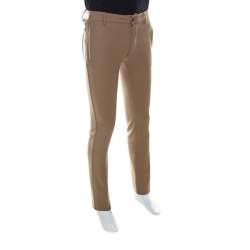 Pre Owned Class by Roberto Cavalli Camel Brown Twiil Wool Leather Detail Tapered Trousers L