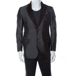 مملوكة مسبقًا جاكيت بليزر روبرتو كافالي طية صدر السترة متباينة في اللون خليط صوف  فينيش ميتاليك M