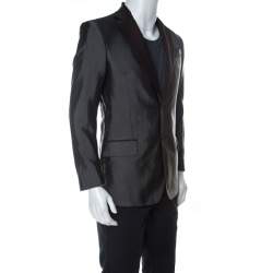 مملوكة مسبقًا جاكيت بليزر روبرتو كافالي طية صدر السترة متباينة في اللون خليط صوف  فينيش ميتاليك M