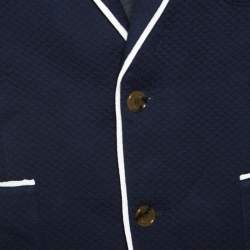 Pre Owned Roberto Cavalli Navy Blue Patterned Contrast Trim Blazer L
