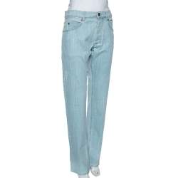 Pre Owned Roberto Cavalli Indigo Light Wash Denim Distressed Straight Fit Jeans S