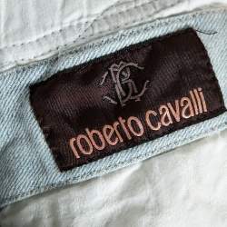 Pre Owned Roberto Cavalli Indigo Light Wash Denim Distressed Straight Fit Jeans S