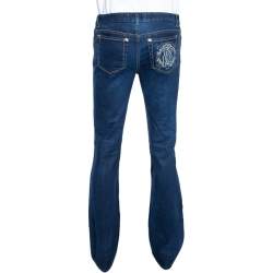 Pre Owned Roberto Cavalli Indigo Denim Embroidered Pocket Detail Straight Fit Jeans S 