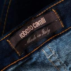 Pre Owned Roberto Cavalli Indigo Denim Embroidered Pocket Detail Straight Fit Jeans S 
