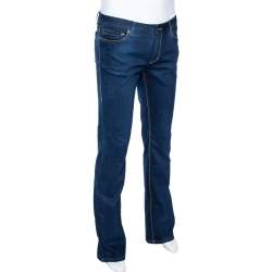 Pre Owned Roberto Cavalli Indigo Denim Embroidered Pocket Detail Straight Fit Jeans S 