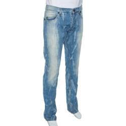 Pre Owned Roberto Cavalli Blue Light Wash Denim Distressed Pattern Jeans S