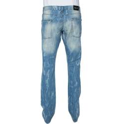 Pre Owned Roberto Cavalli Blue Light Wash Denim Distressed Pattern Jeans S