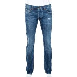 Pre Owned Roberto Cavalli Blue Medium Wash Distressed Denim Straight Fit Jeans L 