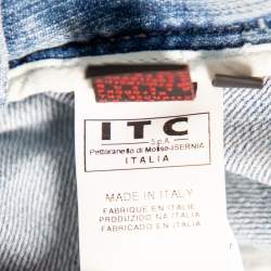 Pre Owned Roberto Cavalli Blue Denim Leather Pocket Patch Straight Fit Jeans M