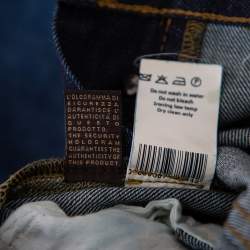 Pre Owned Roberto Cavalli Ink Blue Denim Slash Print Straight Fit Jeans L