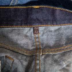 Pre Owned Roberto Cavalli Ink Blue Denim Slash Print Straight Fit Jeans L