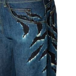 Pre Owned Roberto Cavalli Ink Blue Denim Slash Print Straight Fit Jeans L