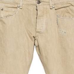 Pre Owned Roberto Cavalli Beige Distressed Denim Contrast Trim Detail Jeans L