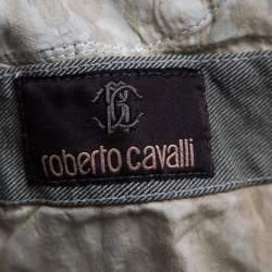 Pre Owned Roberto Cavalli Beige Distressed Denim Contrast Trim Detail Jeans L