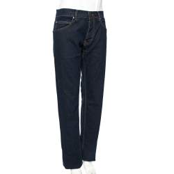 Pre Owned Roberto Cavalli Indigo Denim Embroidered Trim Detail Button-Up Jeans L