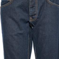 Pre Owned Roberto Cavalli Indigo Denim Embroidered Trim Detail Button-Up Jeans L