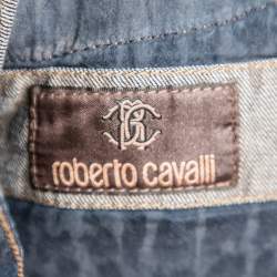 Pre Owned Roberto Cavalli Indigo Denim Embroidered Trim Detail Button-Up Jeans L