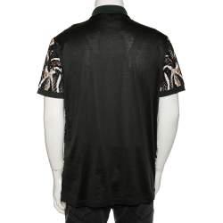 Pre Owned Roberto Cavalli Dark Green Cotton Abstract Animal Pattern Polo T Shirt XXL