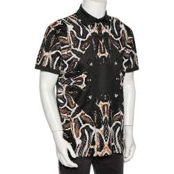 Pre Owned Roberto Cavalli Dark Green Cotton Abstract Animal Pattern Polo T Shirt XXL
