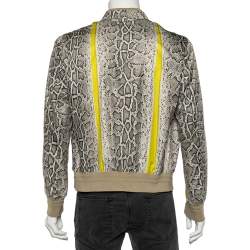 مملوكة مسبقًا Roberto Cavalli Beige Snake Print Synthetic Rib Knit Trimmed Bomber Jacket S