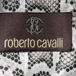 مملوكة مسبقًا Roberto Cavalli Beige Snake Print Synthetic Rib Knit Trimmed Bomber Jacket S