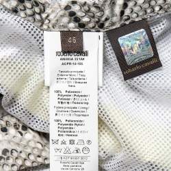 مملوكة مسبقًا Roberto Cavalli Beige Snake Print Synthetic Rib Knit Trimmed Bomber Jacket S